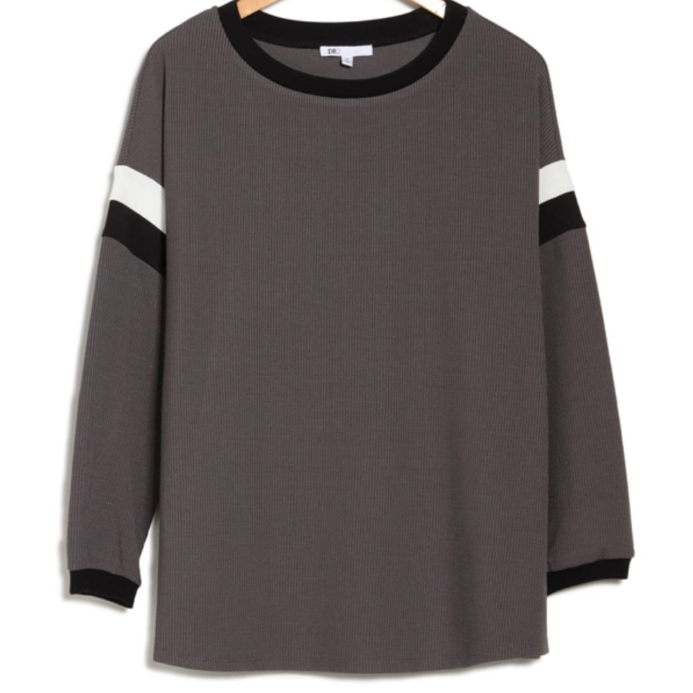 DR2 Colorblock Stripe Ribbed Knit Sweater In Grey - Picture 2 of 2